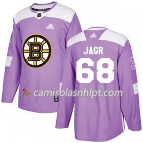 Camisola Boston Bruins Jaromir Jagr 68 Adidas 2017-2018 Roxo Fights Cancer Practice Authentic - Homem